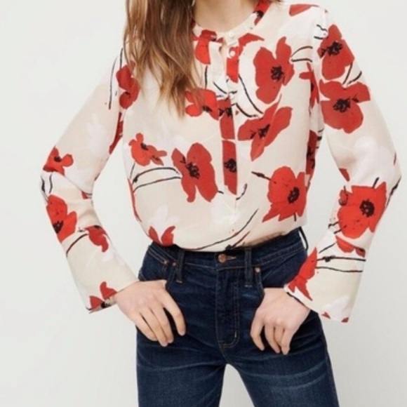J. Crew Tops - J. Crew Floral silk Blouse in Red and Cream